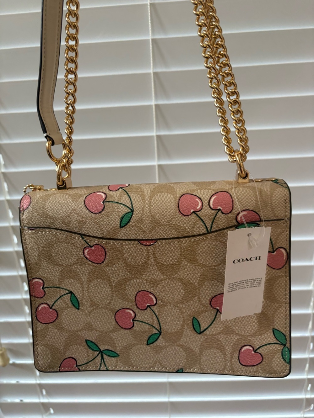 Coach Klare 22 Cherry Print Signature Chain Shoulder Bag - Pink/Beige - Picture 3 of 6